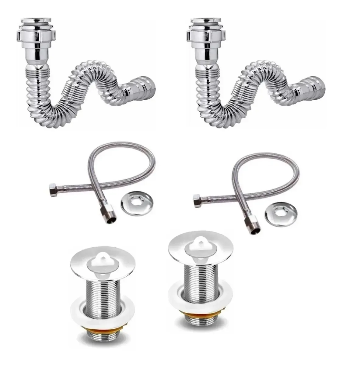Kit C 3 Sifões + 3 Engate Flexível + 3 Válvulas Lavatório Cor Engate 40cm