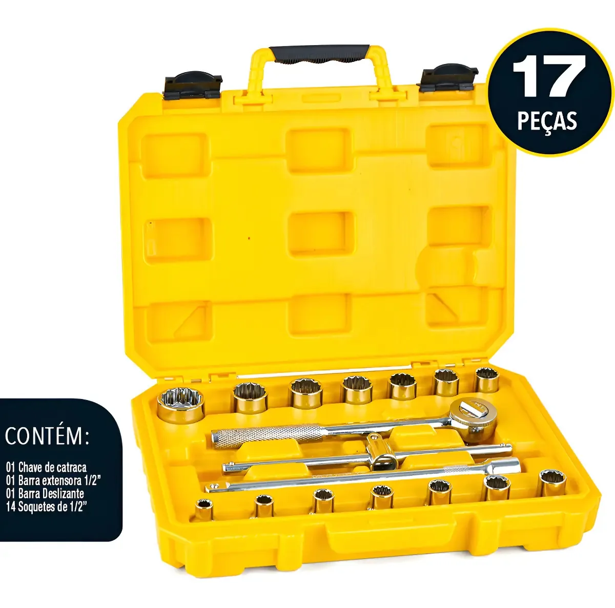 Jogo Soquete Estriado Profissional 1/2 Pol 8 A 30mm 17 Pçs