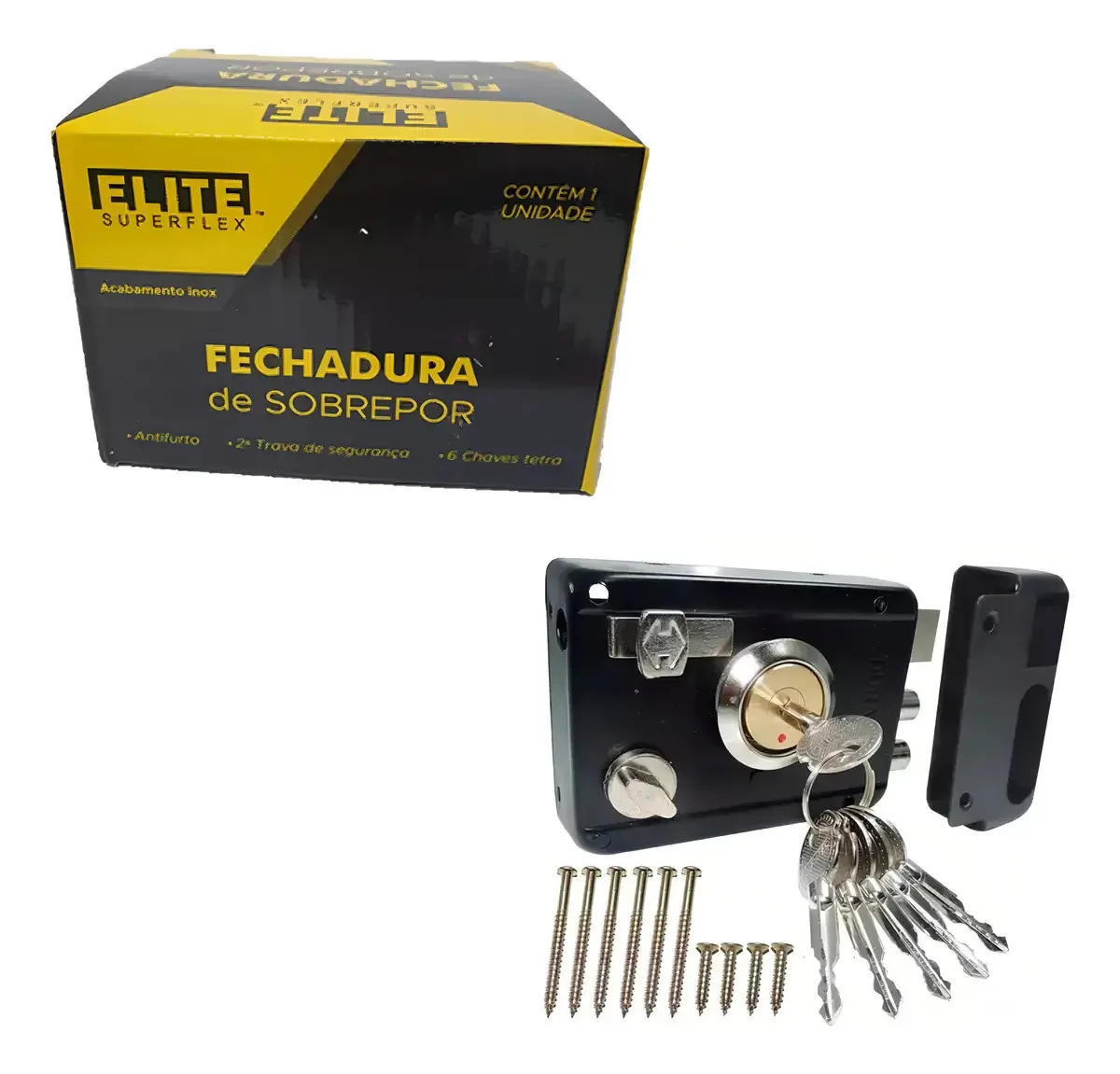Fechadura multiponto duratec sobrepor tetra portão externa preta 6 chaves