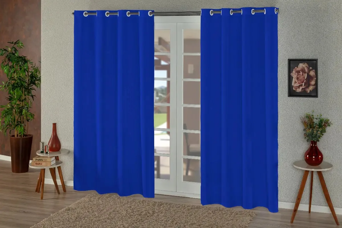 Cortina 3,00x2,30 Metros Em Oxford Cor Cortina Azul Royal