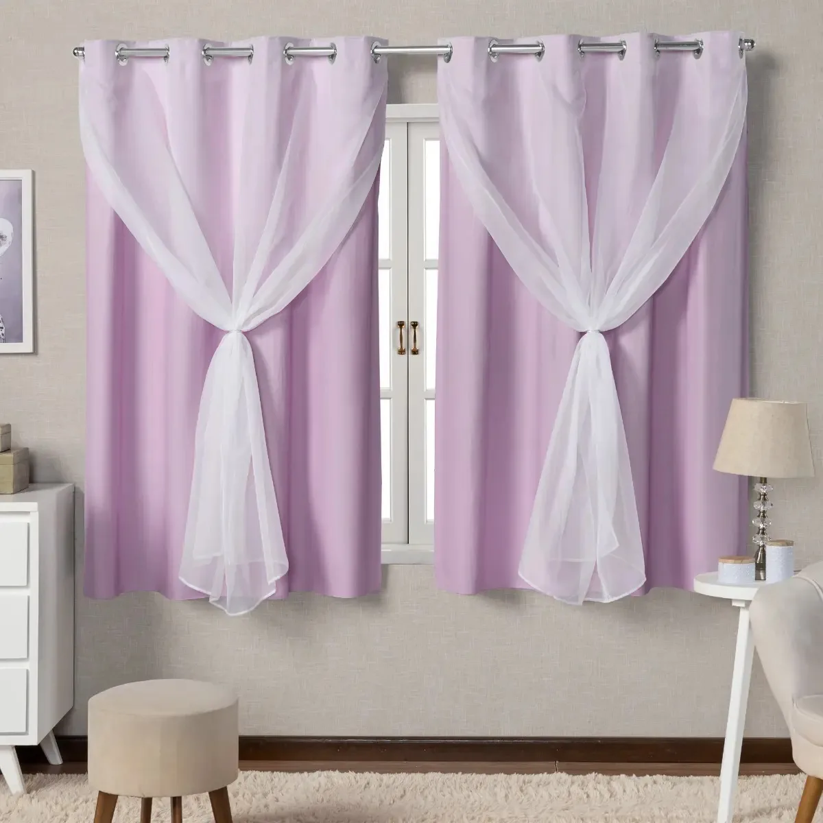Cortina Blackout / Blecaute Para Cozinha/ 2,20x1,40 Com Voil Cor Cortina Lilas
