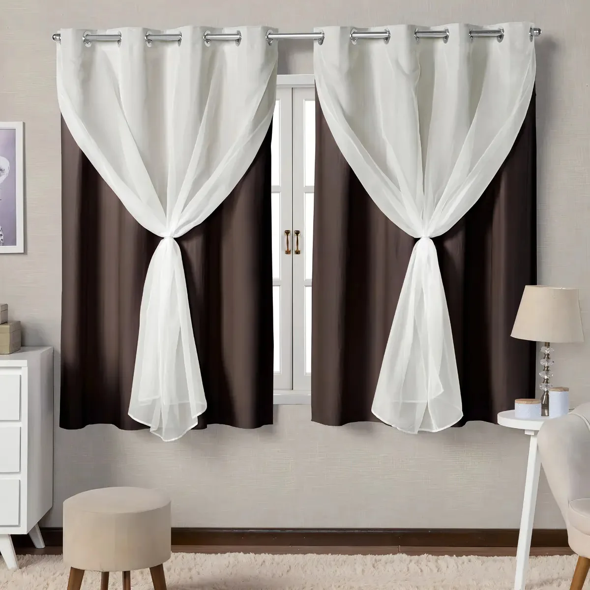 Cortina Blackout Blecaute 2,80x1,80 Sala Quarto Voil Cor Cortina Marrom Escuro