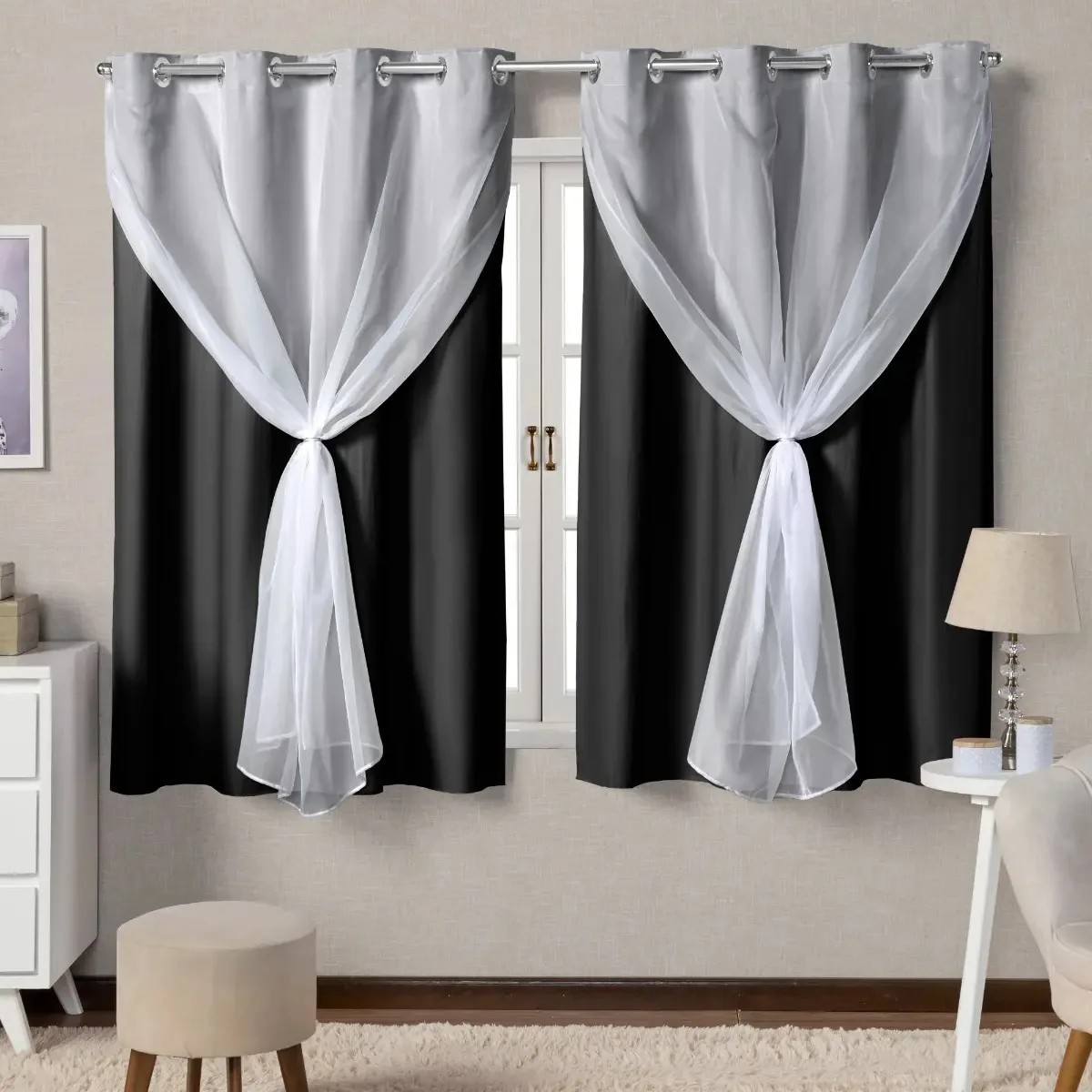 Cortina Blackout Blecaute 2,80x1,80 Sala Quarto Voil Cor Cortina Preta