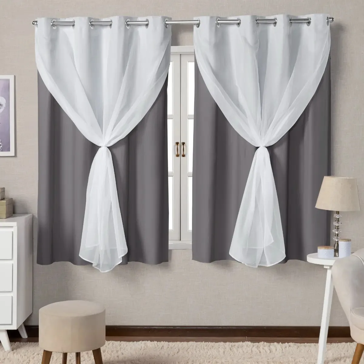 Cortina Blackout Blecaute 2,80x1,80 Sala Quarto Voil Cor Cortina Cinza