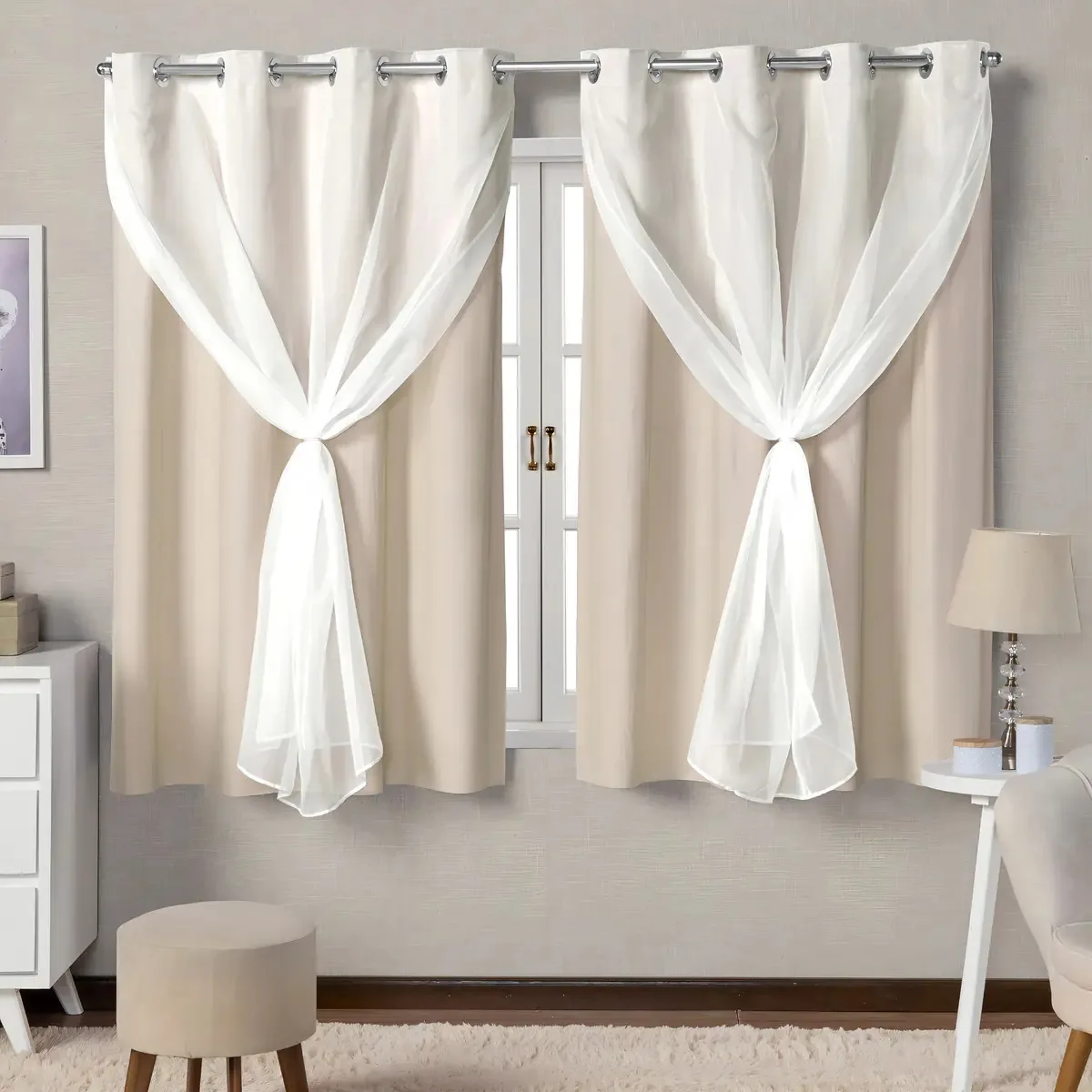 Cortina Blackout Blecaute 2,80x1,80 Sala Quarto Voil Cor Cortina Bege