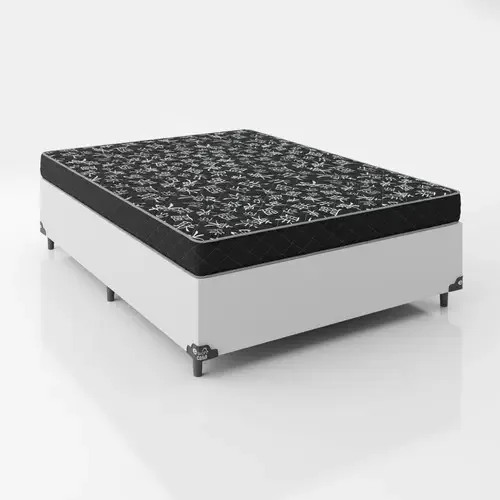 Cama Box Casal + Colchão D20 - Couro Branco - E-shop Casa