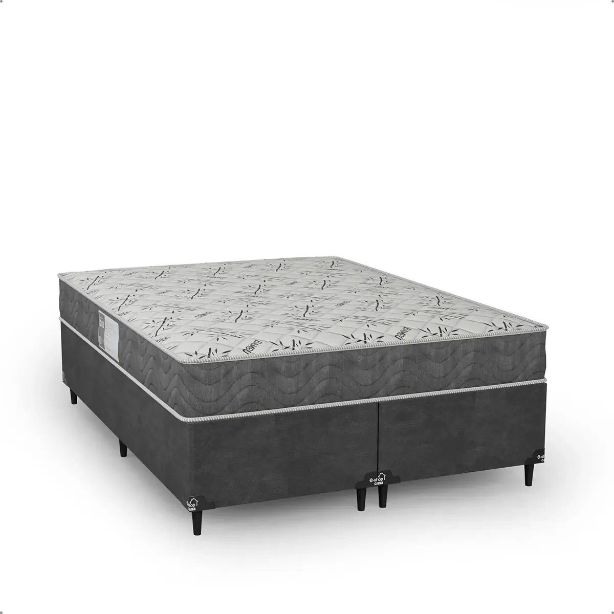 Cama Box Casal Bipartido + Colchão D33 One Face - Cinza