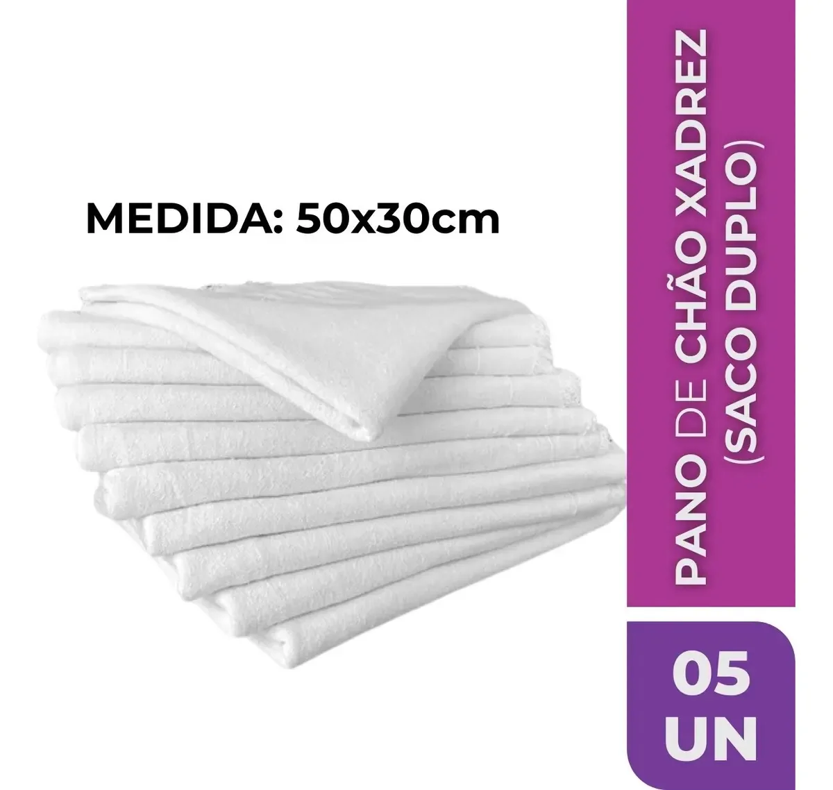 Kit 5 Panos de Limpeza Alvejado Algodão 50x30cm Branco