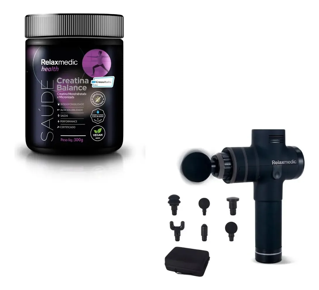 Creatina Balance Relaxmedic Health + Pistola Deep Therapy Sabor Sem sabor