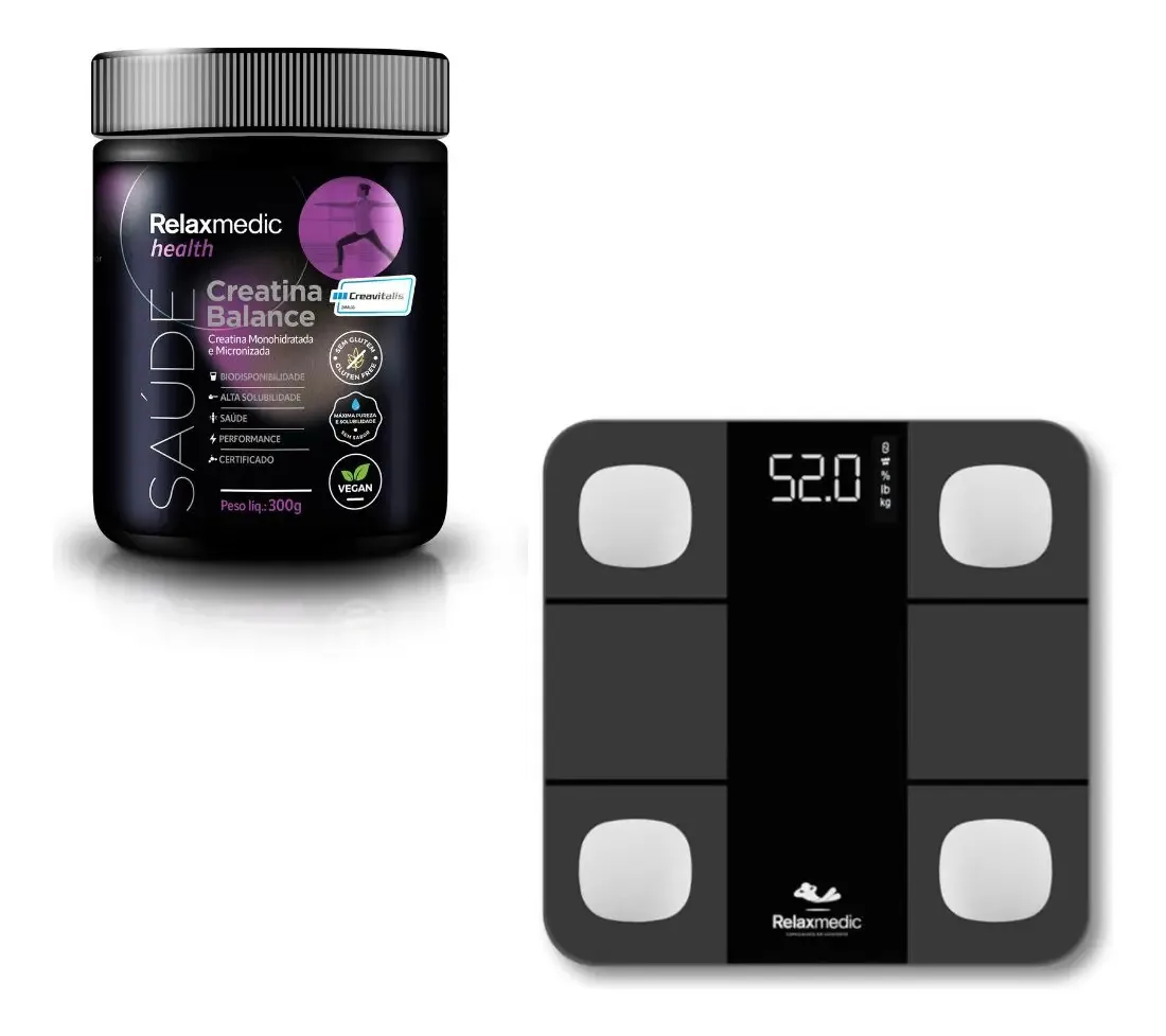 Creatina Balance Relaxmedic Health + Balança Smart App Sabor Sem sabor