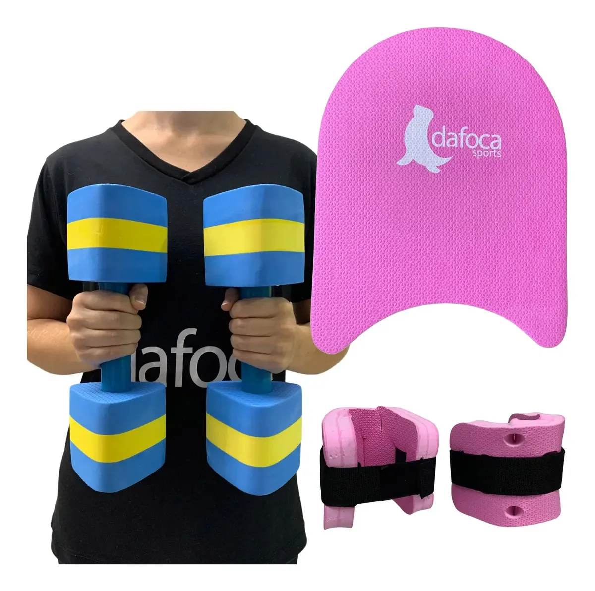 Kit Hidroginástica Dafoca Sports Prancha EVA Caneleira e Halteres