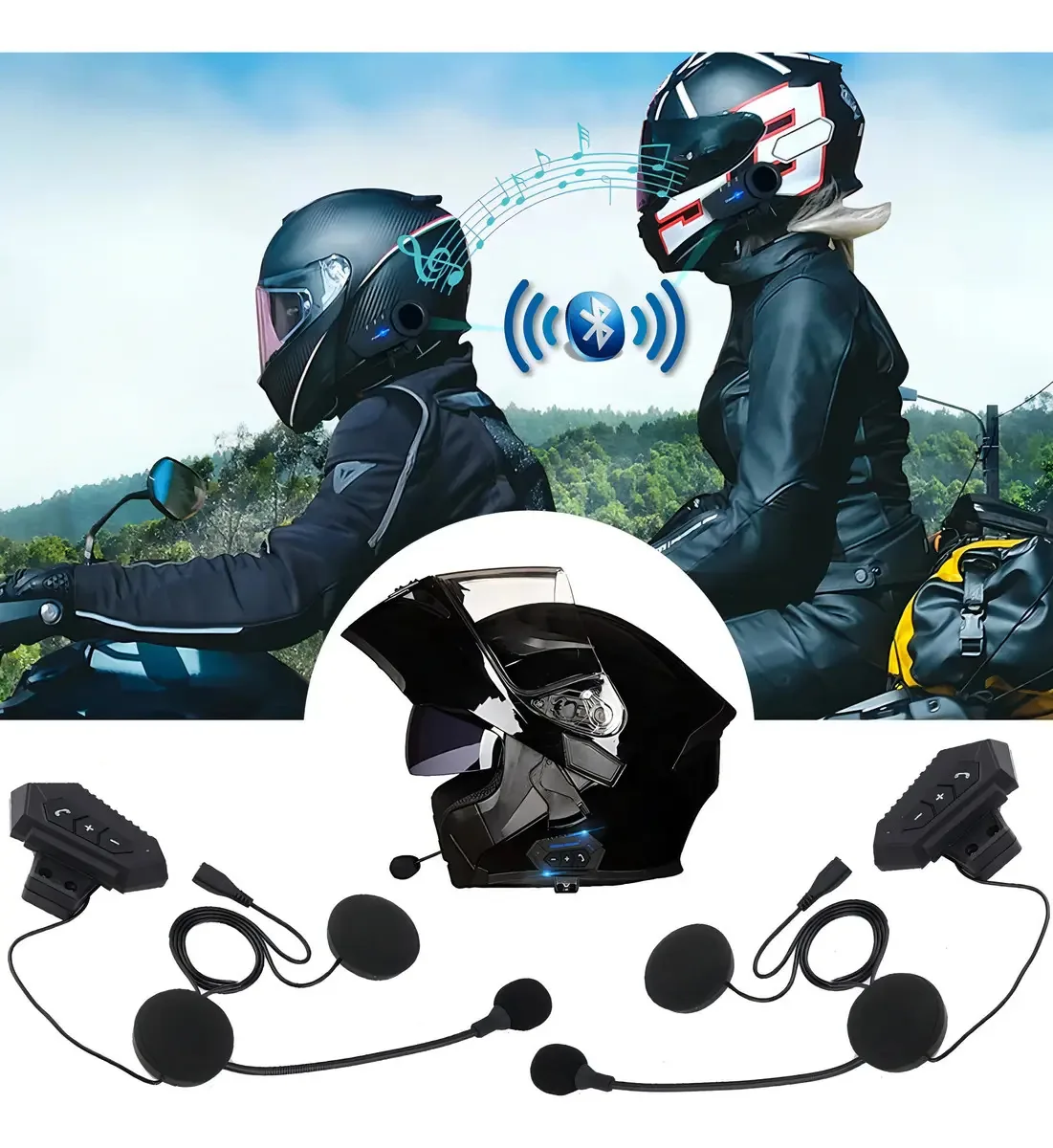 Kit 2 Fones Ouvido Moto Capacete Blueooth Comunicador Carona