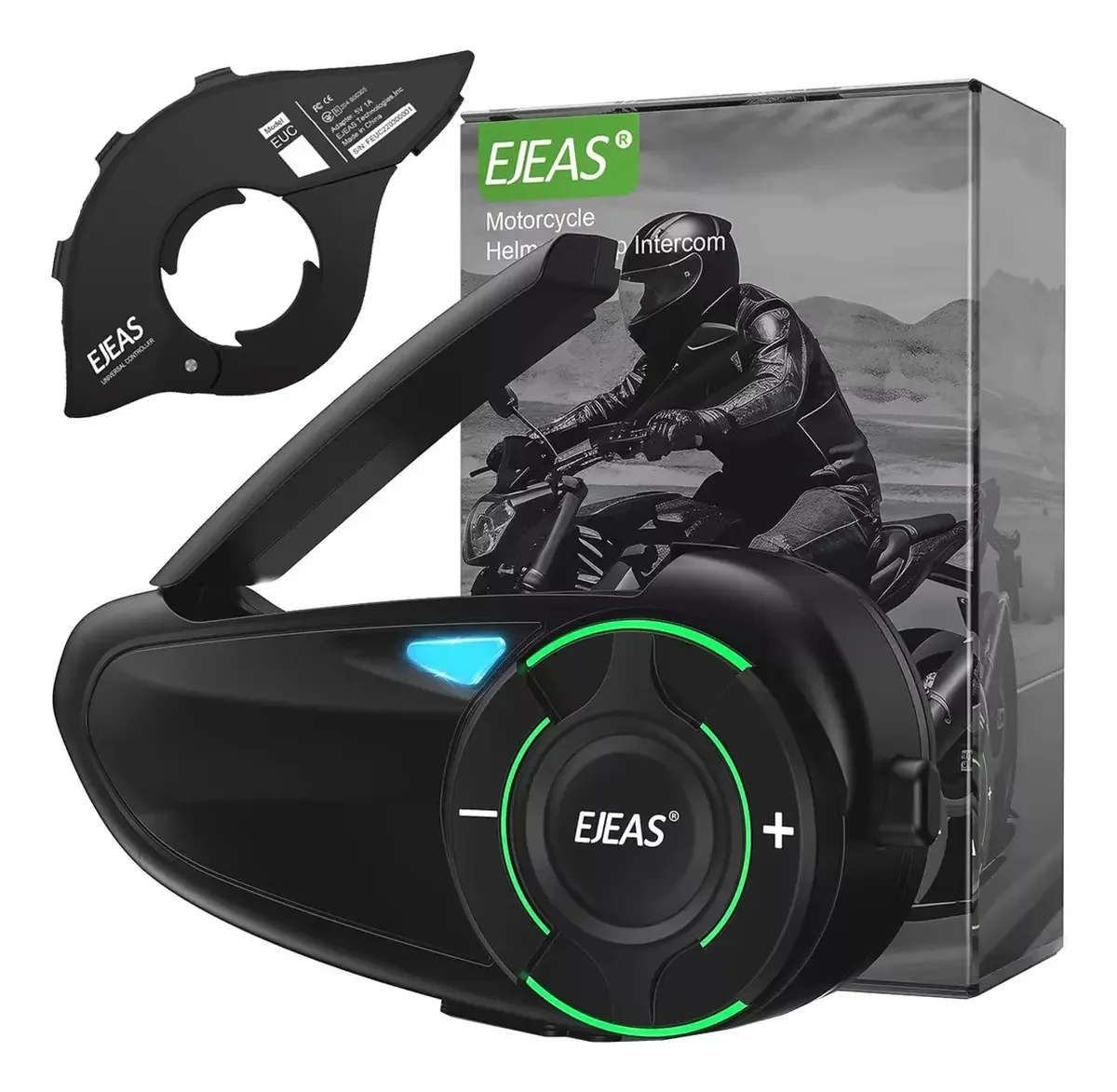 Comunicador Ejeas Q8 + Controle Euc Fone Moto Capacete 1000m
