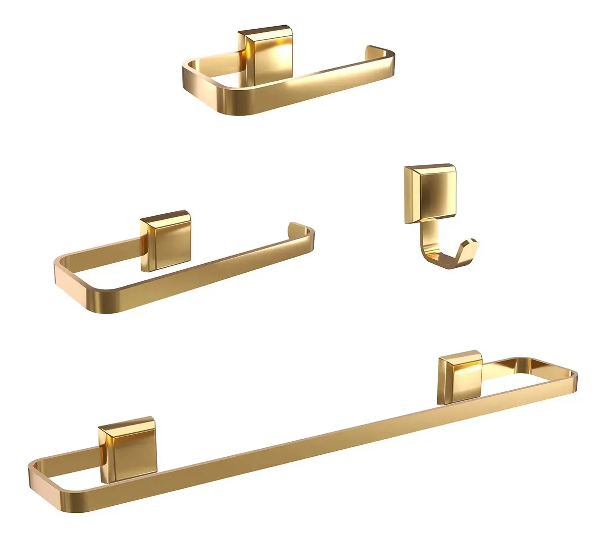 Kit Acessórios Para Banheiro Dourado 4 Peças Gold Premium