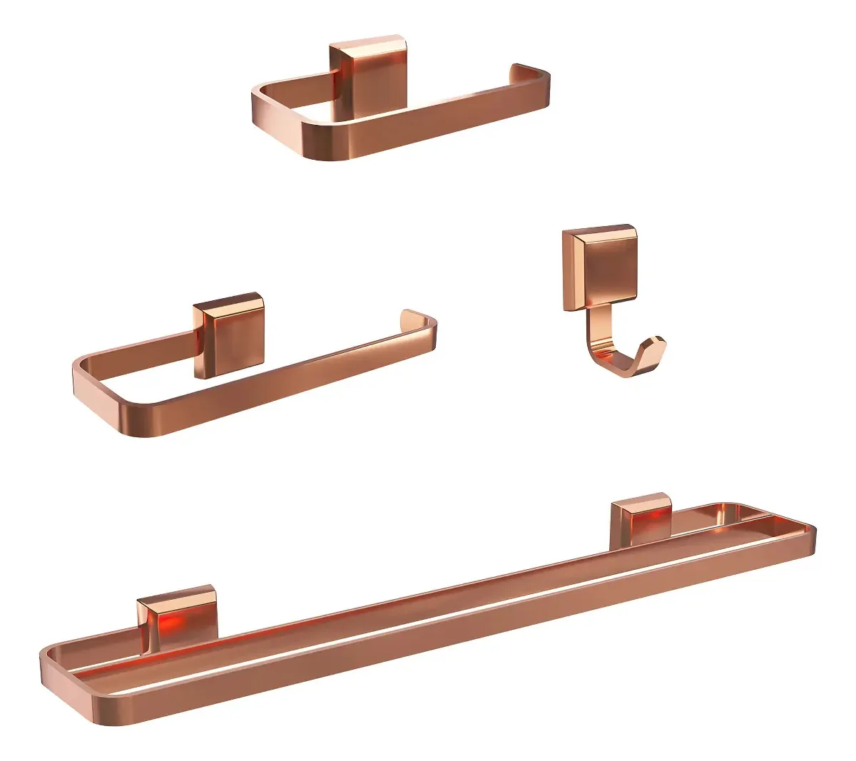 Kit Acessórios Para Banheiro 4 Pçs Toalheiro Duplo Rose Gold