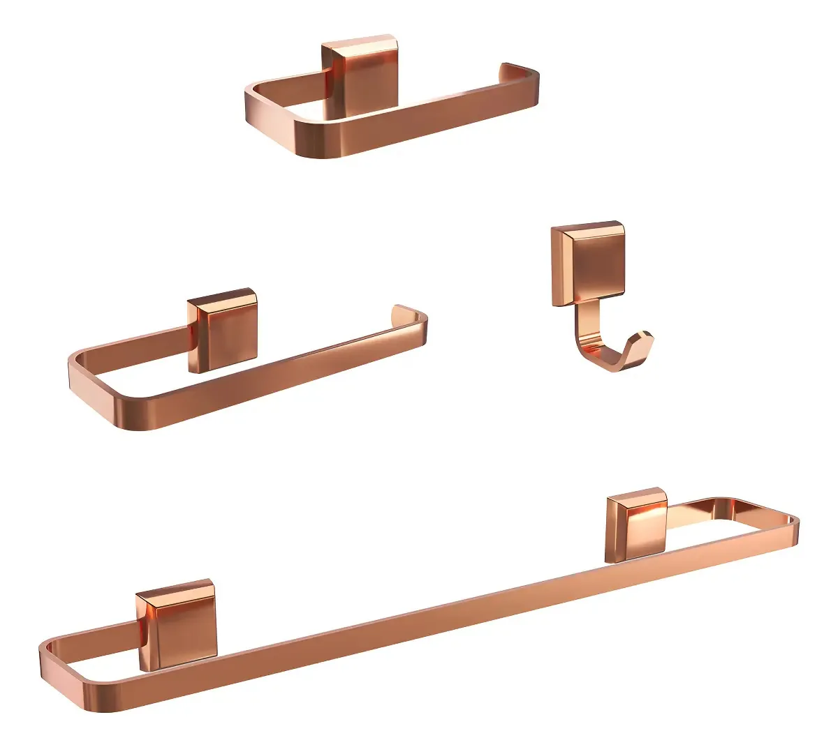Kit Acessórios Para Banheiro 4 Peças Quadrado Rose Gold
