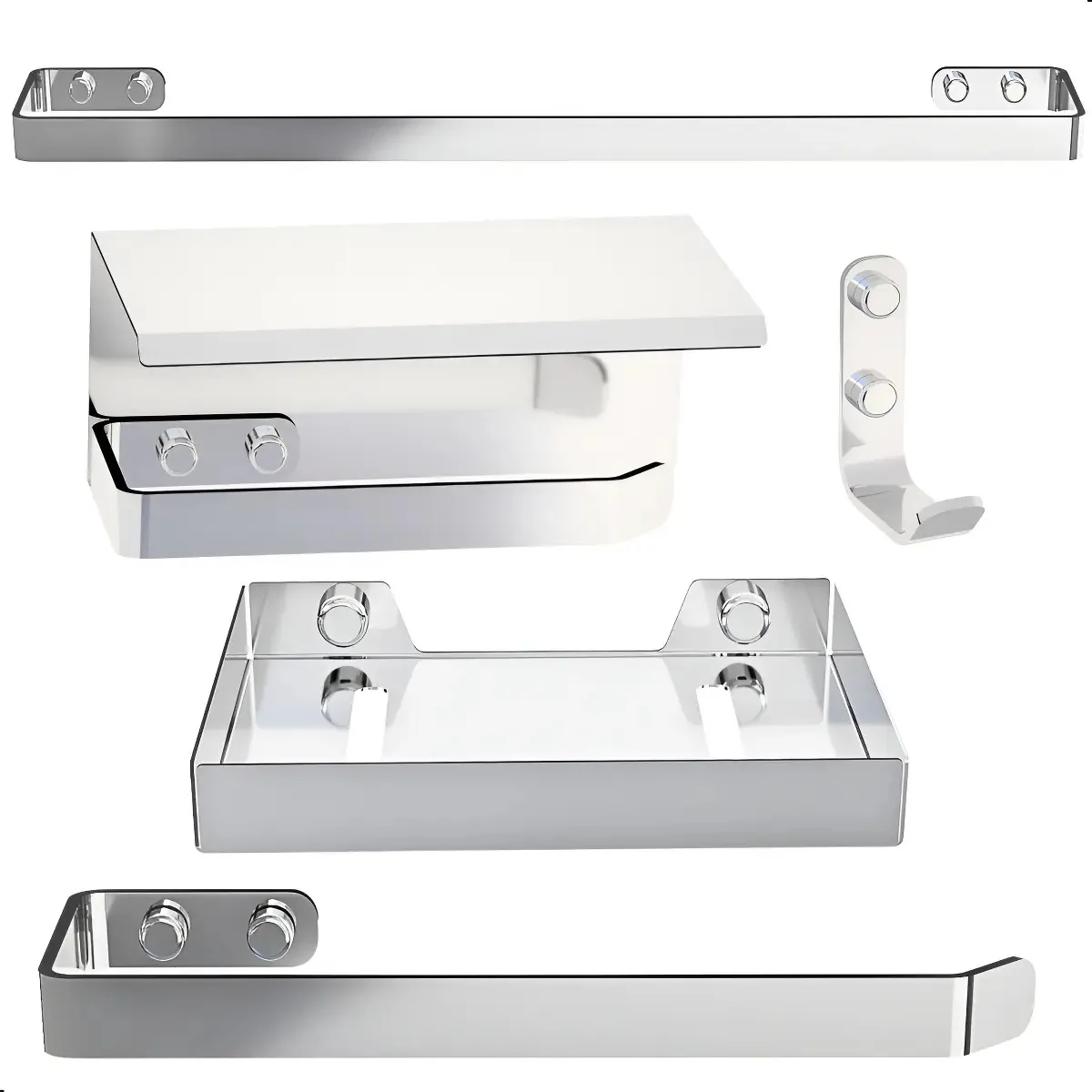Kit Acessórios Para Banheiro Inox E Cromado 5 Peças Max Prateado