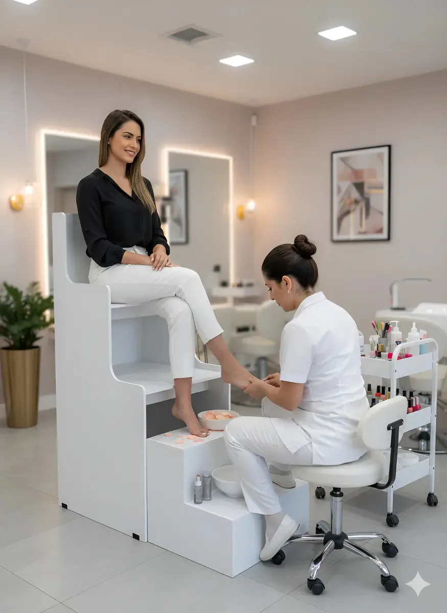 Cadeira Alta Para Pedicure Salão Spa Podóloga + Degraus Cor Branco