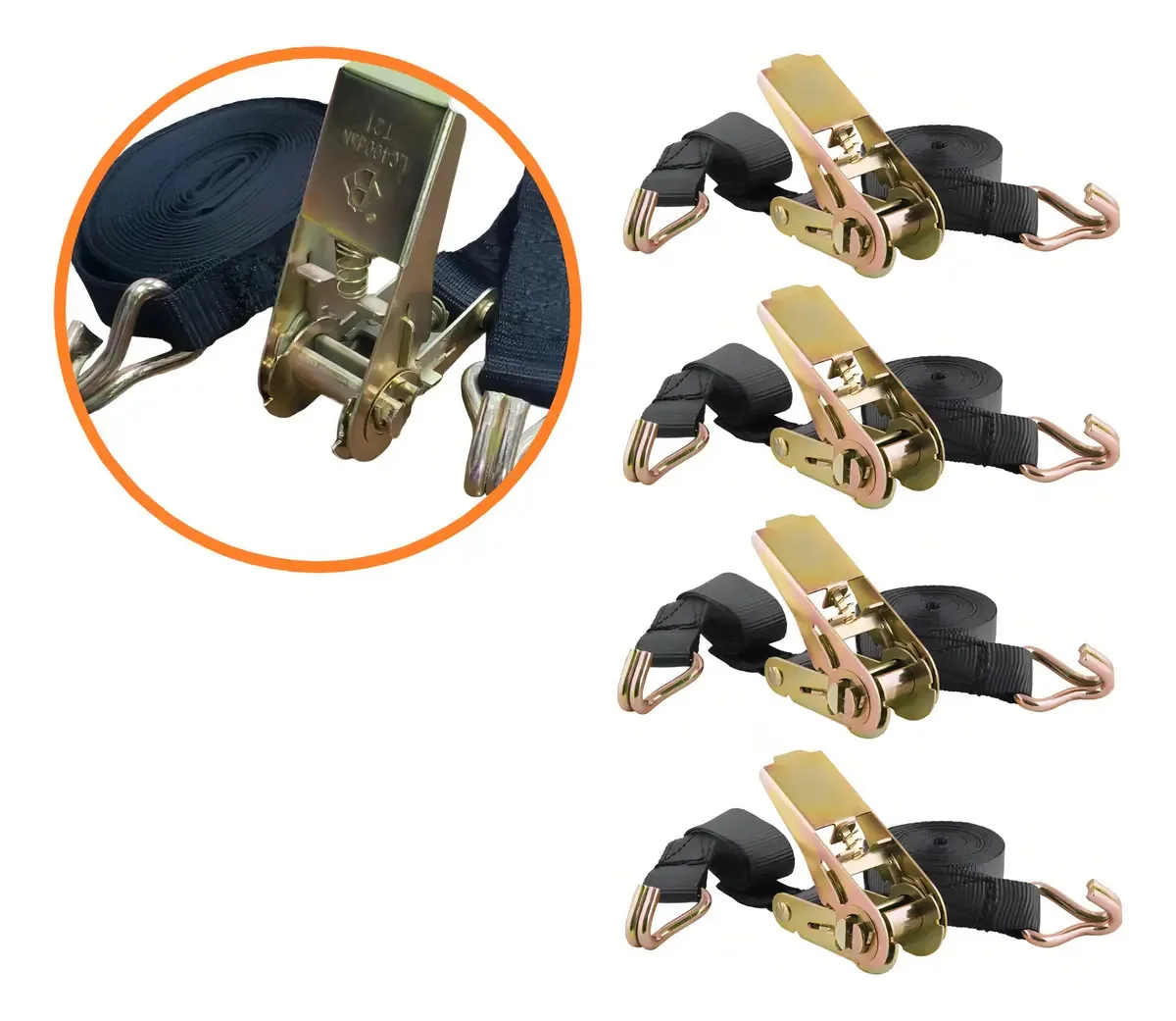 Kit 4 Conjuntos Catraca E Cinta Amarração De Cargas 800kg Cor Preto