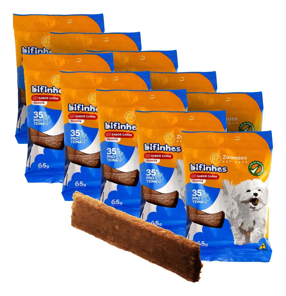 Petisco Kit Bifinho Sabor Carne 65g (10 Pacotes) - Zoomies