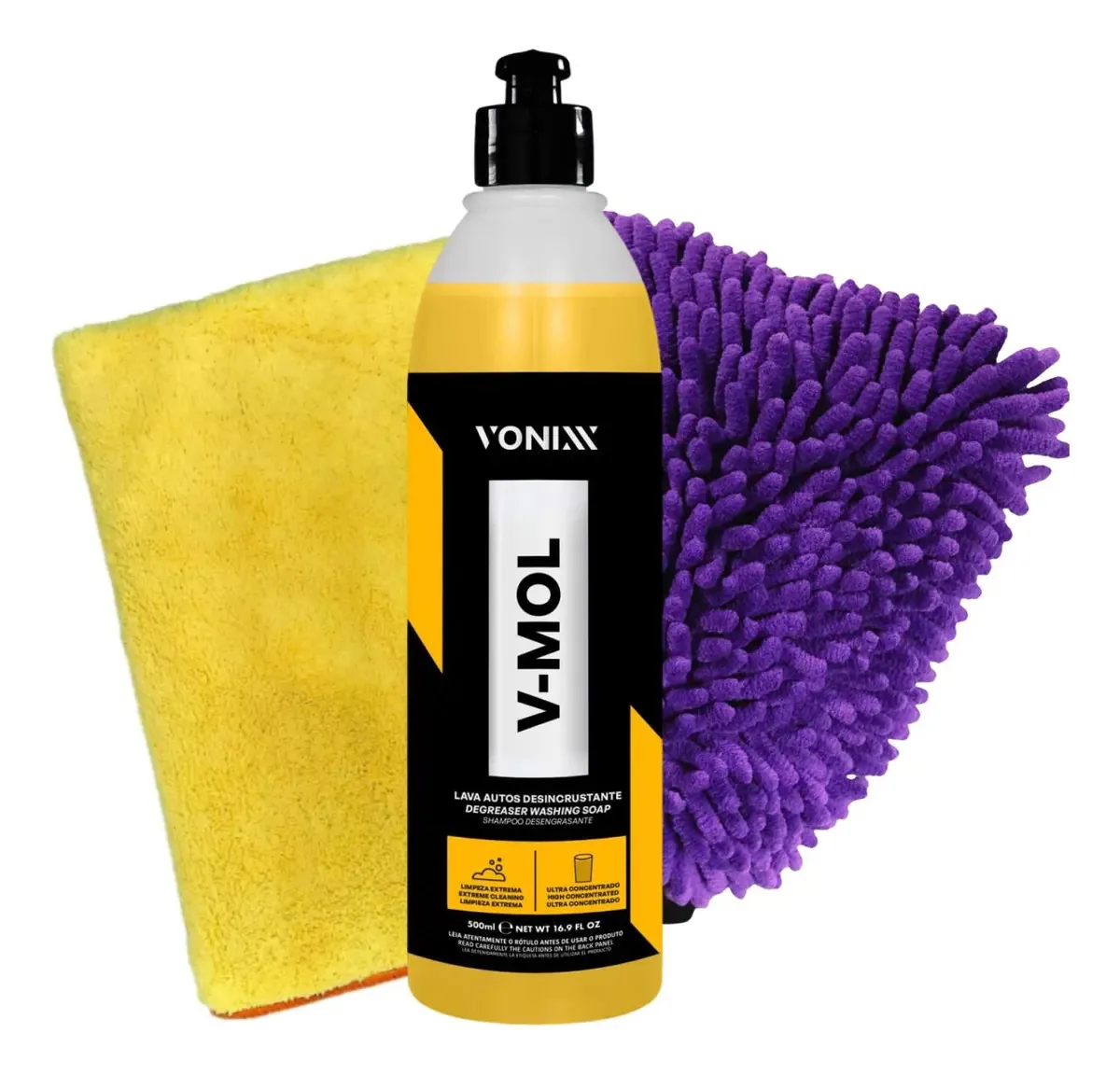 Kit Vonixx Shampoo Automotivo V-mol + Flanela E Luva Lavagem