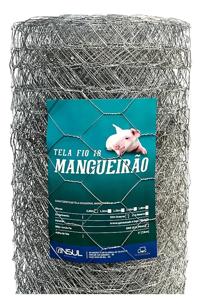 Tela Hexagonal Mangueirão Fio 18 - 50m X 1,80m Altura Cor Cinza