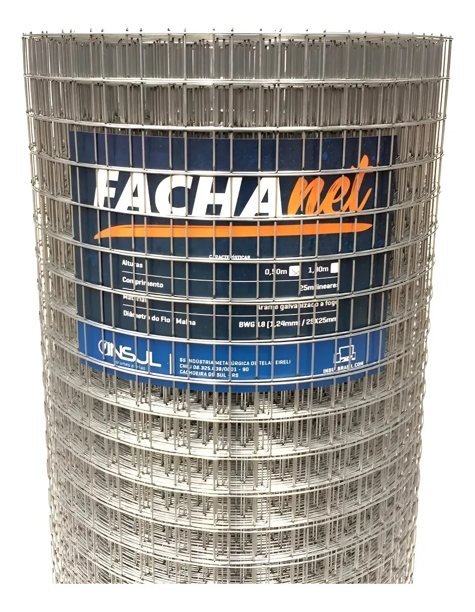 Tela Soldada Reboco Fachada 25x0,50m Fio 1,24mm / Malha 25mm Cinza
