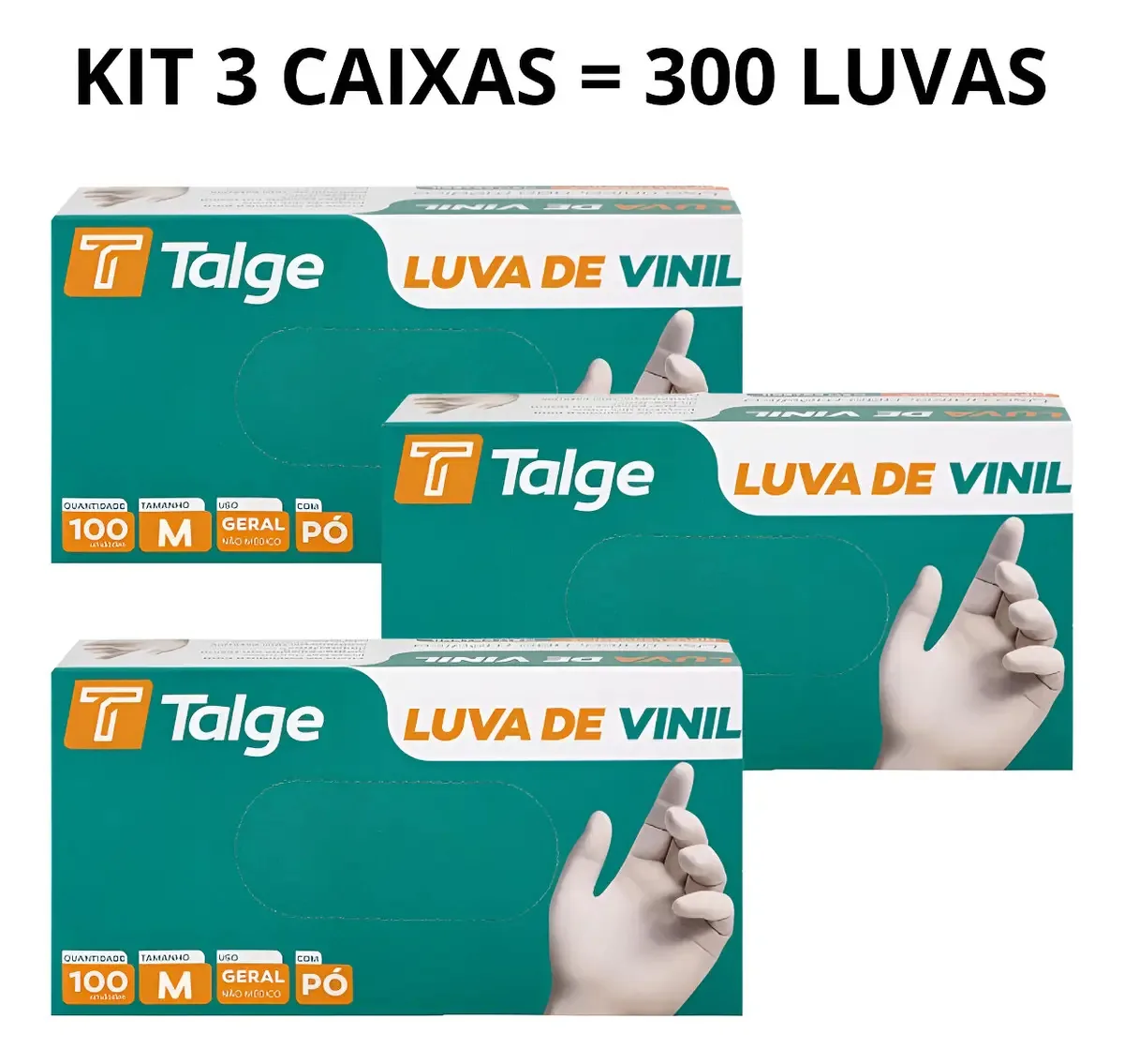 Kit 3 Caixas Luva Vinil Sem Pó E Com Pó 300 Unidades P M G Cor Transparente Tamanho M Com Pó
