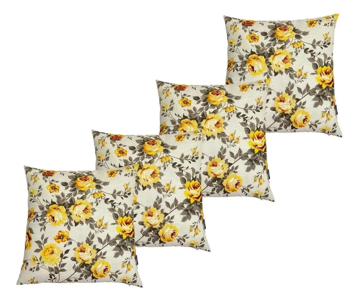 Kit 4 Almofadas Cheias Belize Impermeável Floral Amarela