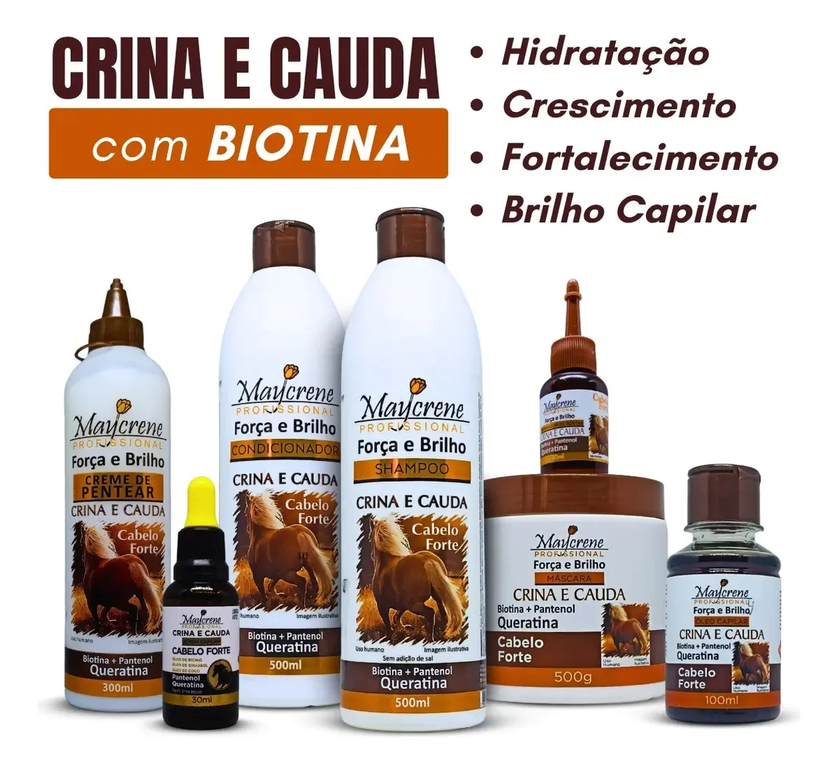 Kit Crina E Cauda Branco 7 Produtos Força E Brilho Maycrene