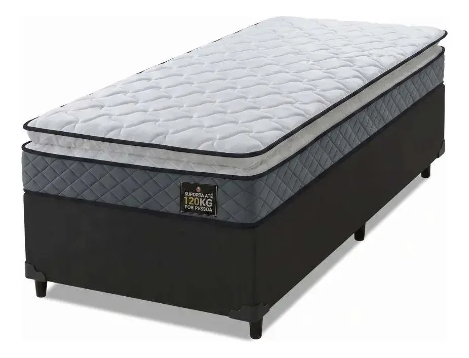 Cama Box Solteiro Colchão D33 Pillow Top Millenium Cinza