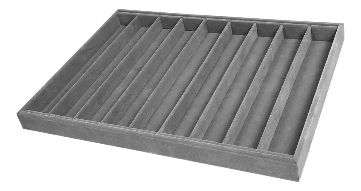Bandeja Porta Joias Bijuterias Colar Gaveta Closet Veludo Cor 48 X 34.5cm / Cinza Colar