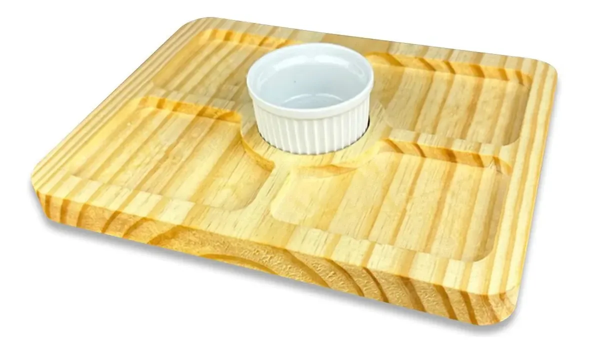 Petisqueira Madeira Frios Petiscos Queijo Ramequim Porcelana