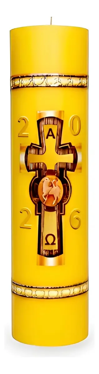 Círio Pascal Jesus Crucificado Amarelo De Parafina 30 cm
