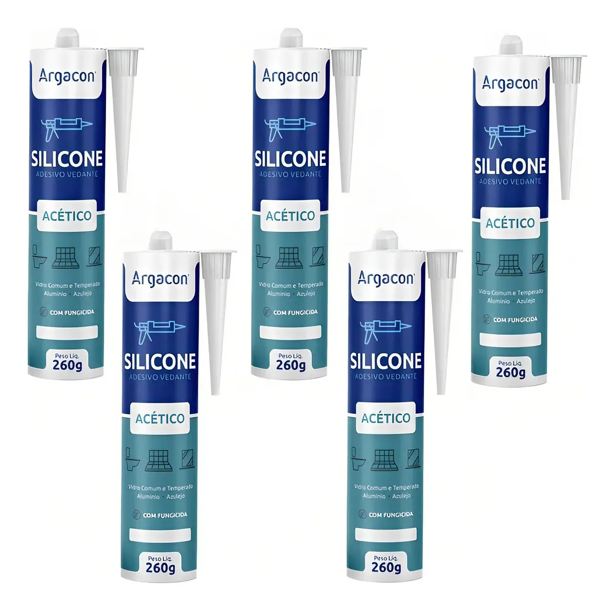Kit com 5 Selantes Acéticos Argacon para Vidros e Azulejos