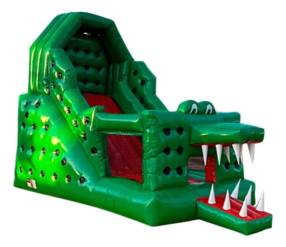Tobogã Premium Jacaré Top C/ Motor - Brinquedo Inflável Mami Cor Verde-escuro