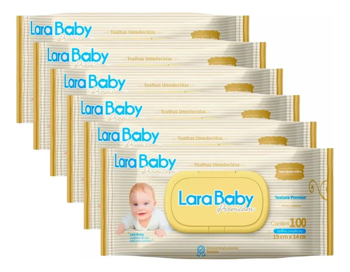 Kit C/6 Toalhas Umedecidas Lara Baby Premium - 600 Uni