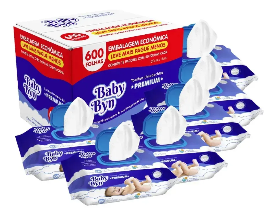 Kit 6 Toalhas Umedecidas Baby Byn Premium 100 Unidades Cada