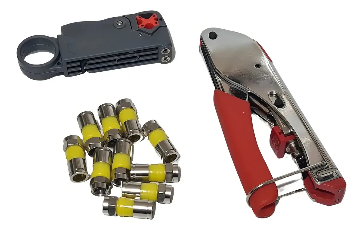 Kit GC Alicate Compressão + Decapador + 10 Conectores RG6 Coaxial