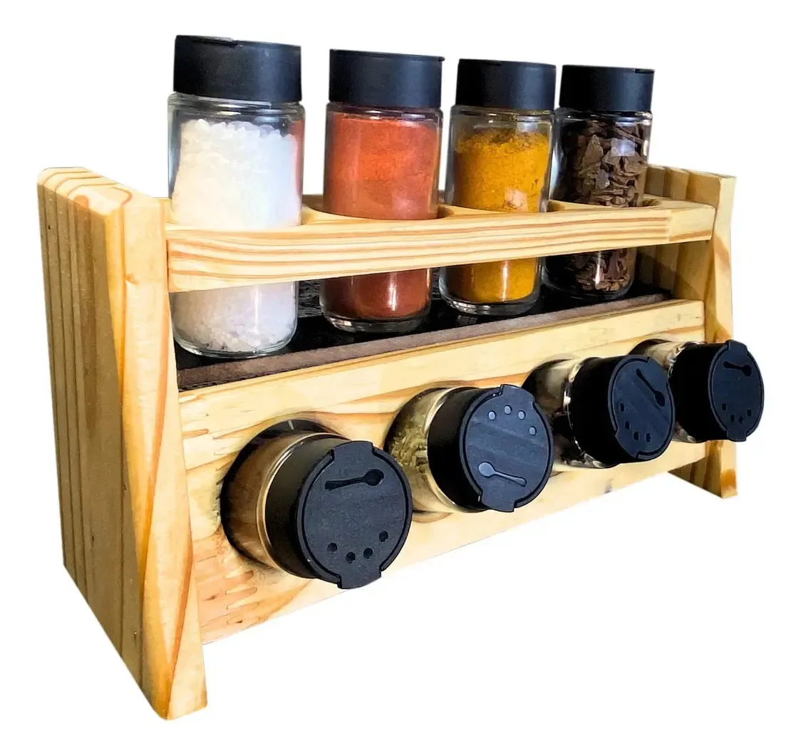 Porta Temperos Gibraltar 8 Potes 100ml Organize Sua Cozinha! Preto