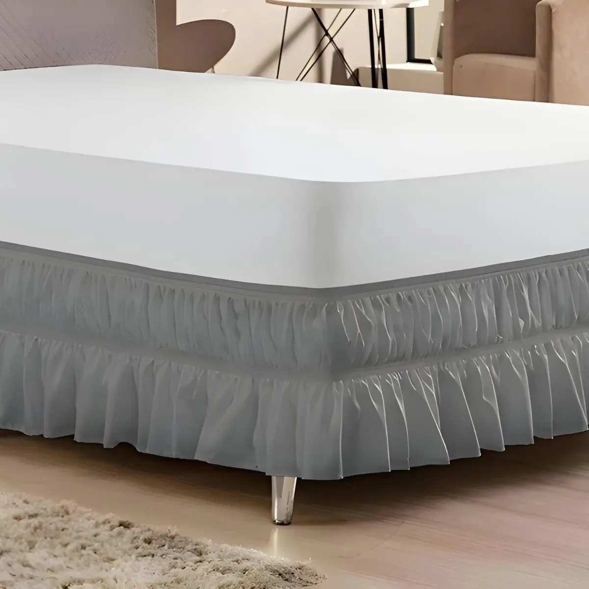 Saia Para Cama Box Casal Padrão 2 Elásticos - Cor Cinza