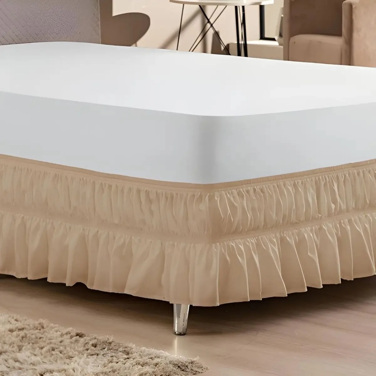 Saia Para Cama Box Casal Queen 2 Elásticos - Cor Avelã