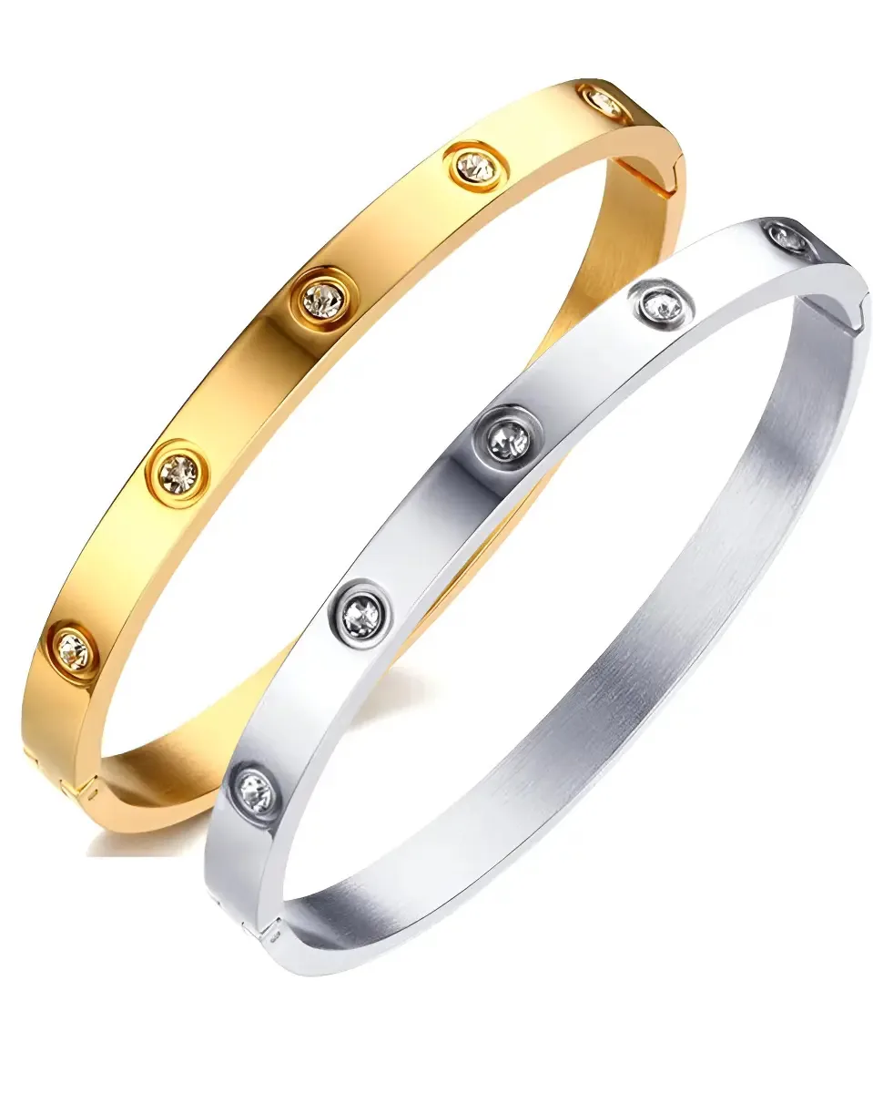 02 Braceletes Pulseiras Femininas Vanglore 1250 Dourado E Prateado Aço Inoxidável Banhado A Ouro 18k E Prata 925