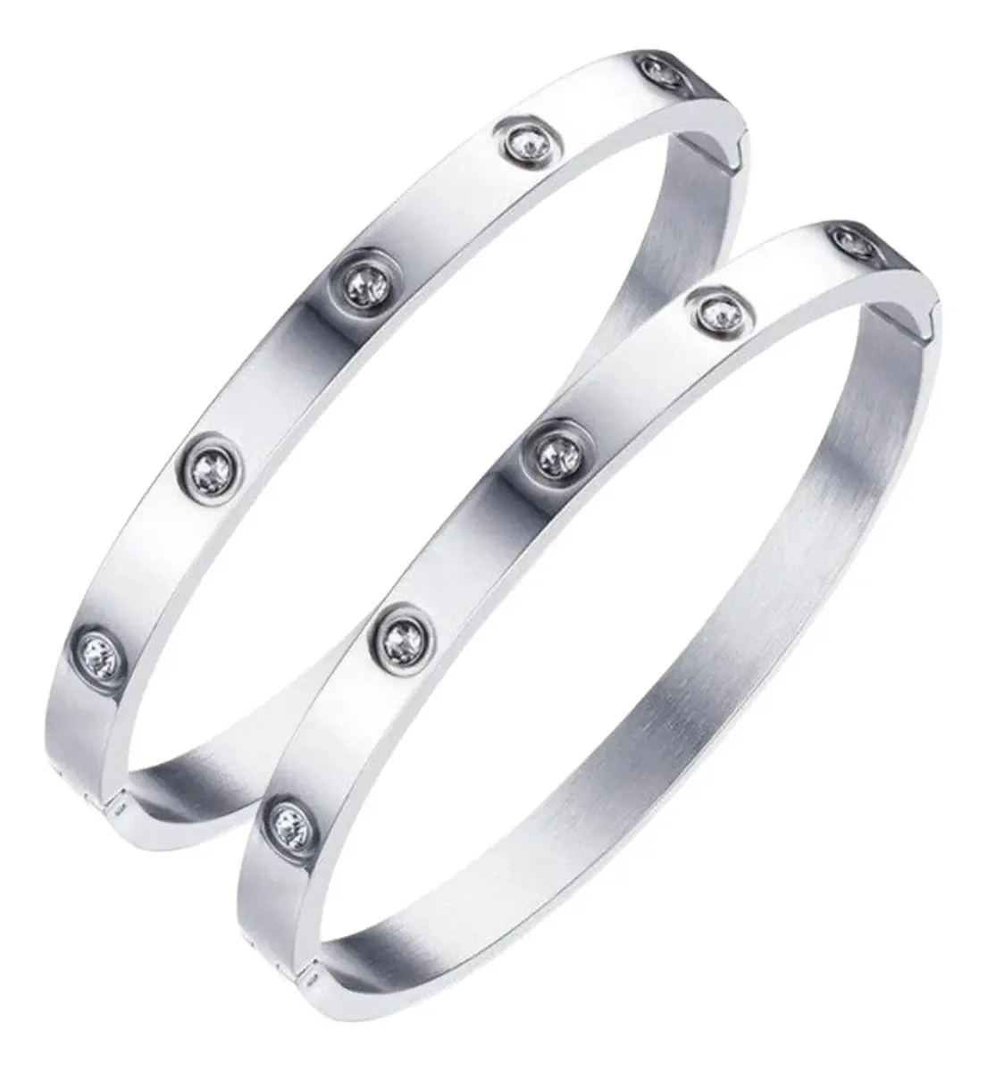 02 Braceletes Pulseiras Femininas Vanglore 1250 Prateados Aço Inoxidável Banhados A Prata 925