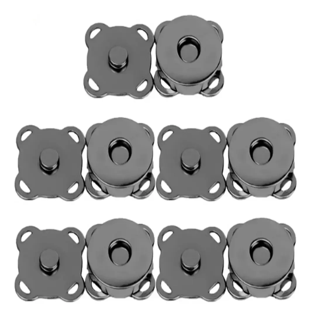 Kit 5 Botões Magnético 18mm Fecho Imantado Preto P/ Costurar