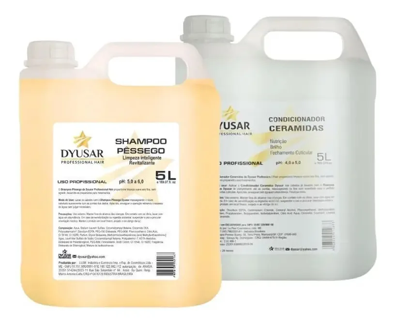 Condicionador Dyusar Cosméticos Shampoo pêssego dyusar 5l - limpeza suave e preparação Shampoo