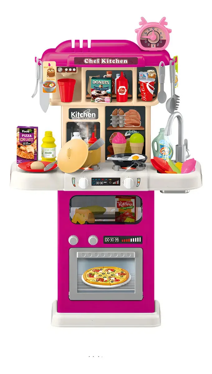 Cozinha Infantil Rosa com Luz, Som e Vapor - 63 Peças Niro Brinquedos