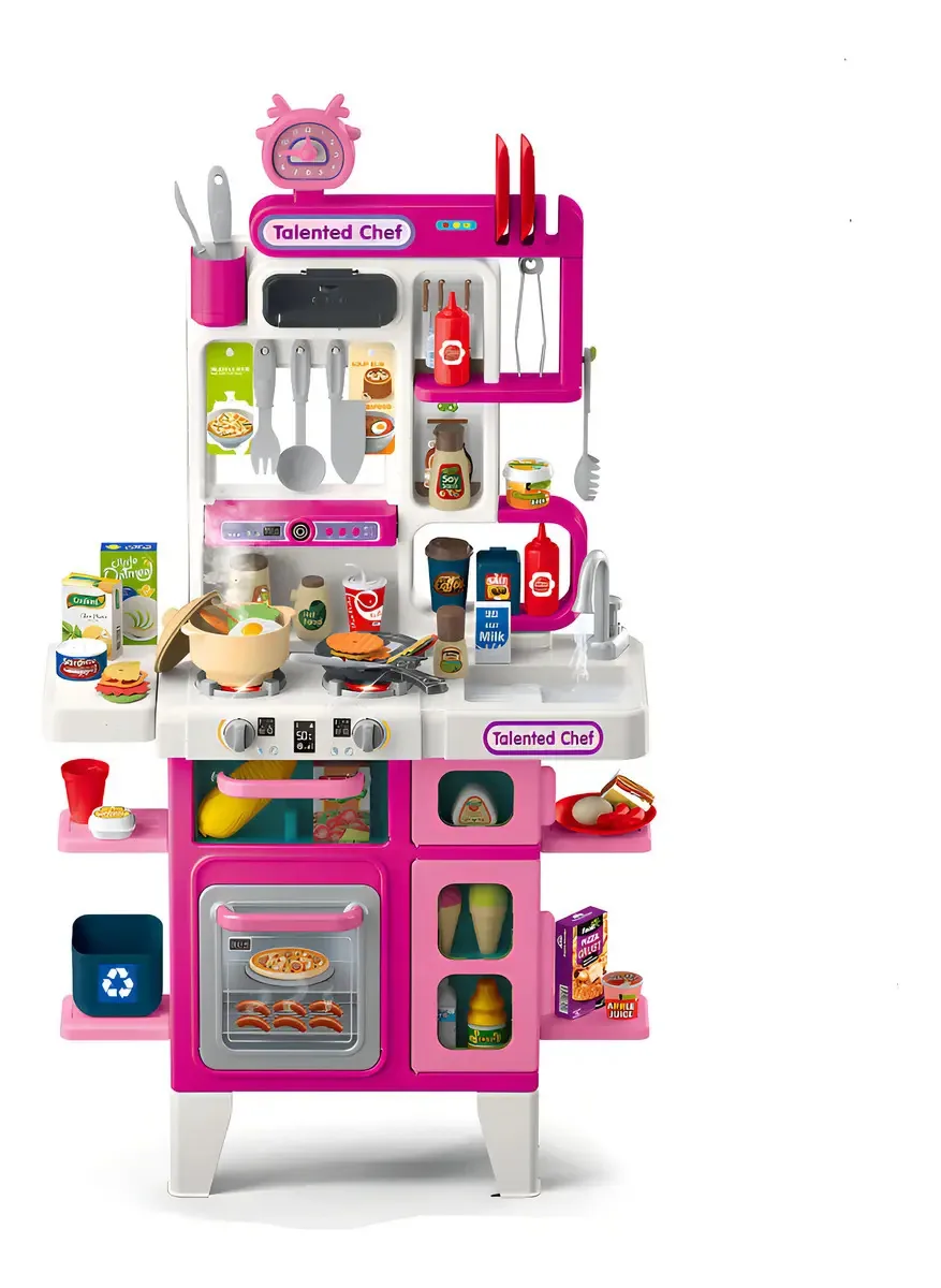Cozinha Infantil Niro Brinquedos 104 Peças Luz Som Vapor Rosa