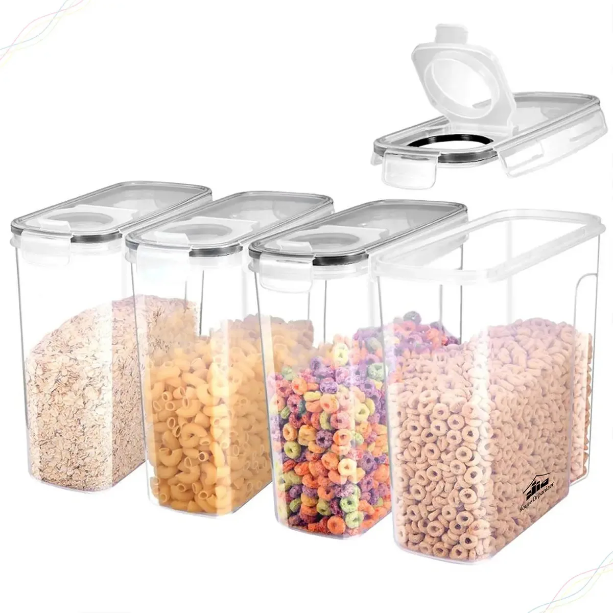 Kit 4 Potes Dispenser Hermetico Com Travas Para Cereais, Grãos, Feijão, Ração E Outros, Capacidade De 2500ml - House Organizer