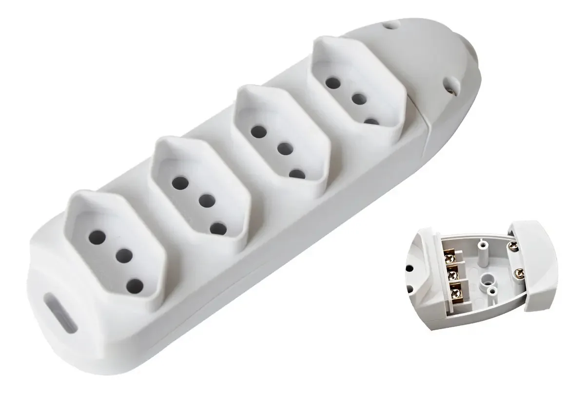 Régua De Tomada Flach 4 Tomadas Plugue Aterrado 2p+t 10a Branco